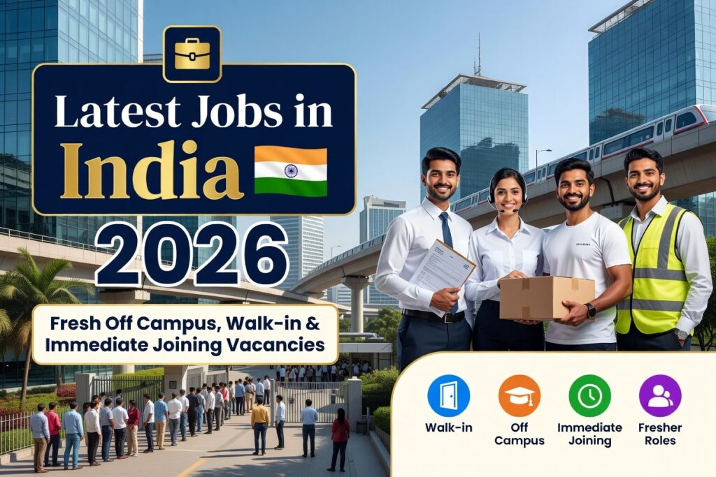 Latest Jobs in India 2026 – Fresh Off Campus, Walk-in & Immediate Joining Vacancies Latest Jobs in India 2026 – Fresh Off Campus, Walk-in & Immediate Joining Vacancies
