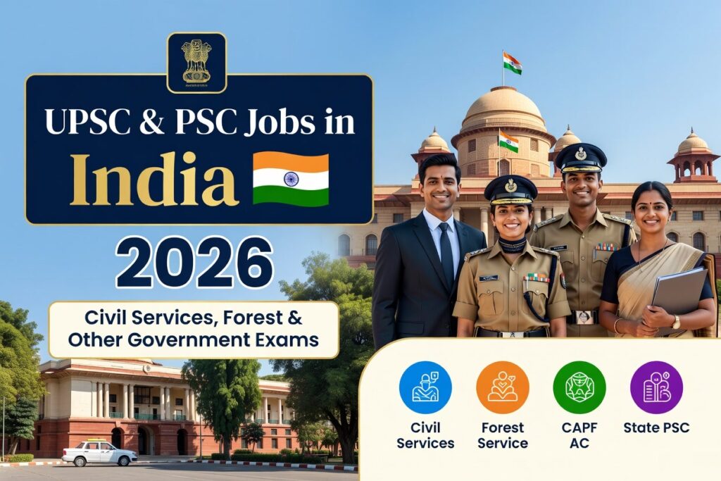 UPSC & State PSC Jobs 2026 – Civil Services, Forest & Other Government Exams UPSC & State PSC Jobs 2026 – Civil Services, Forest & Other Government Exams